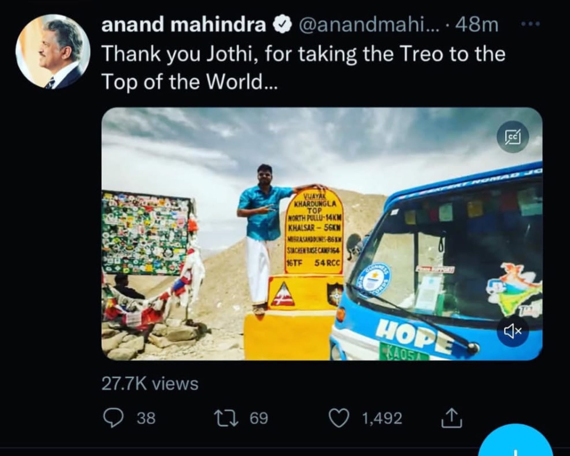 Anand Mahindra tweet about the expedition